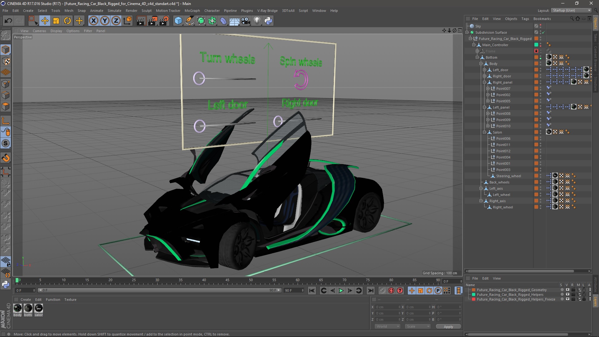 Future Racing Car Black Rigged for Cinema 4D 3D model