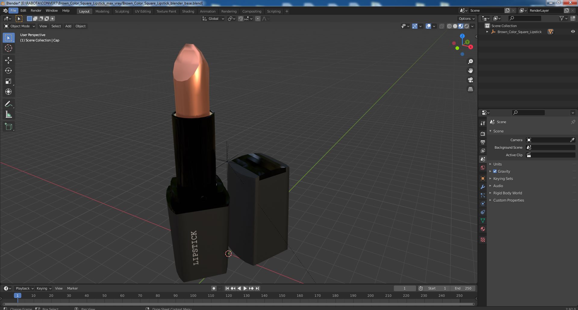 Brown Color Square Lipstick 3D