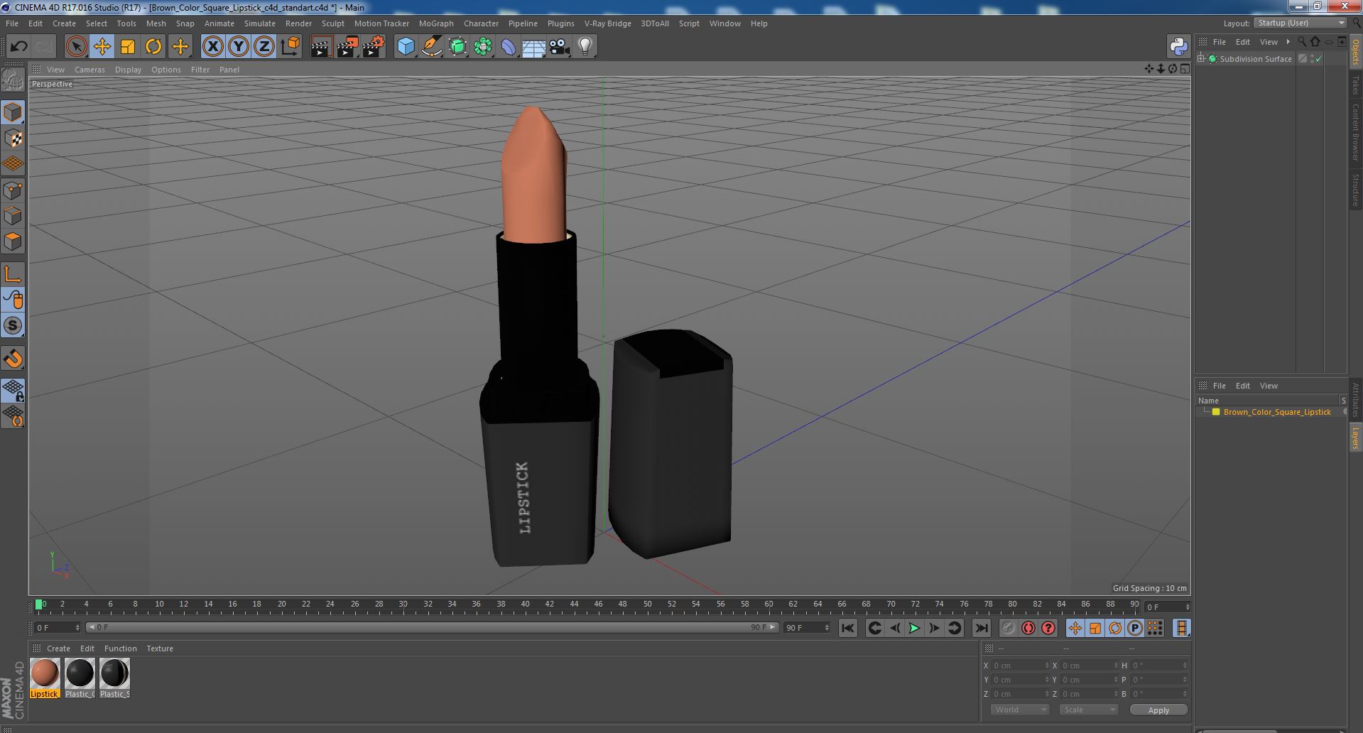 Brown Color Square Lipstick 3D