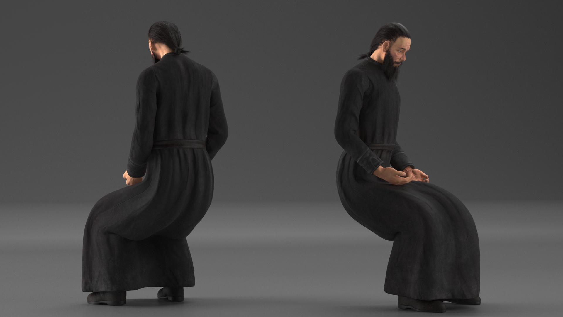 Sitting Orthodox Monk Wearing Cassock 3D