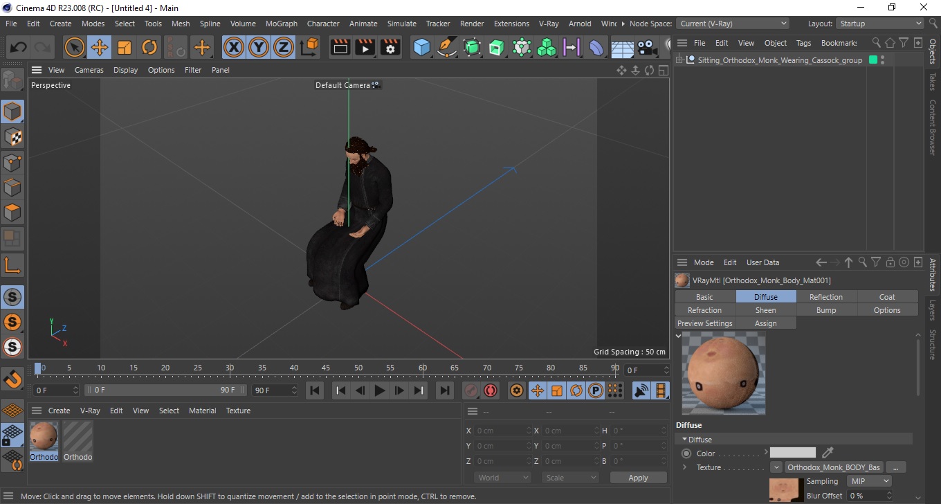 Sitting Orthodox Monk Wearing Cassock 3D