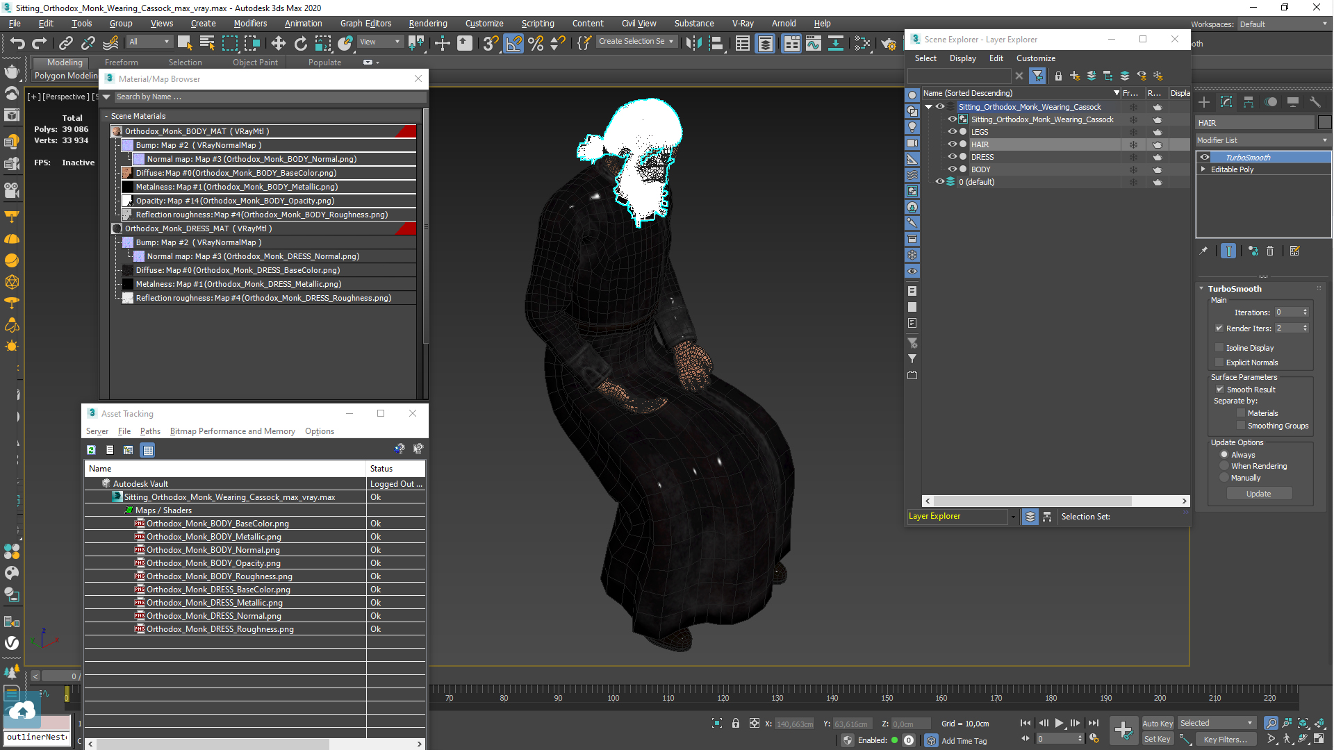 Sitting Orthodox Monk Wearing Cassock 3D