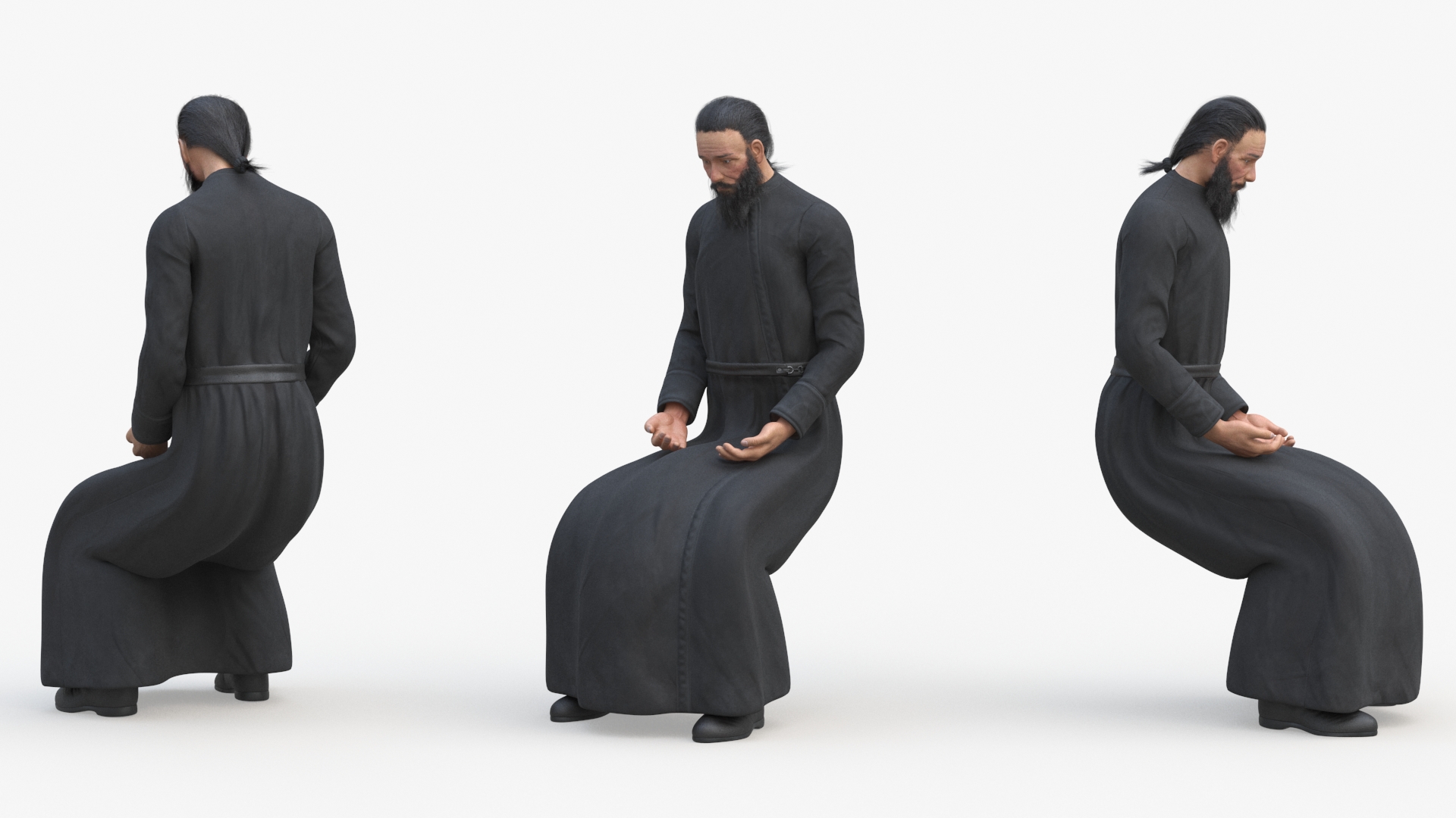 Sitting Orthodox Monk Wearing Cassock 3D