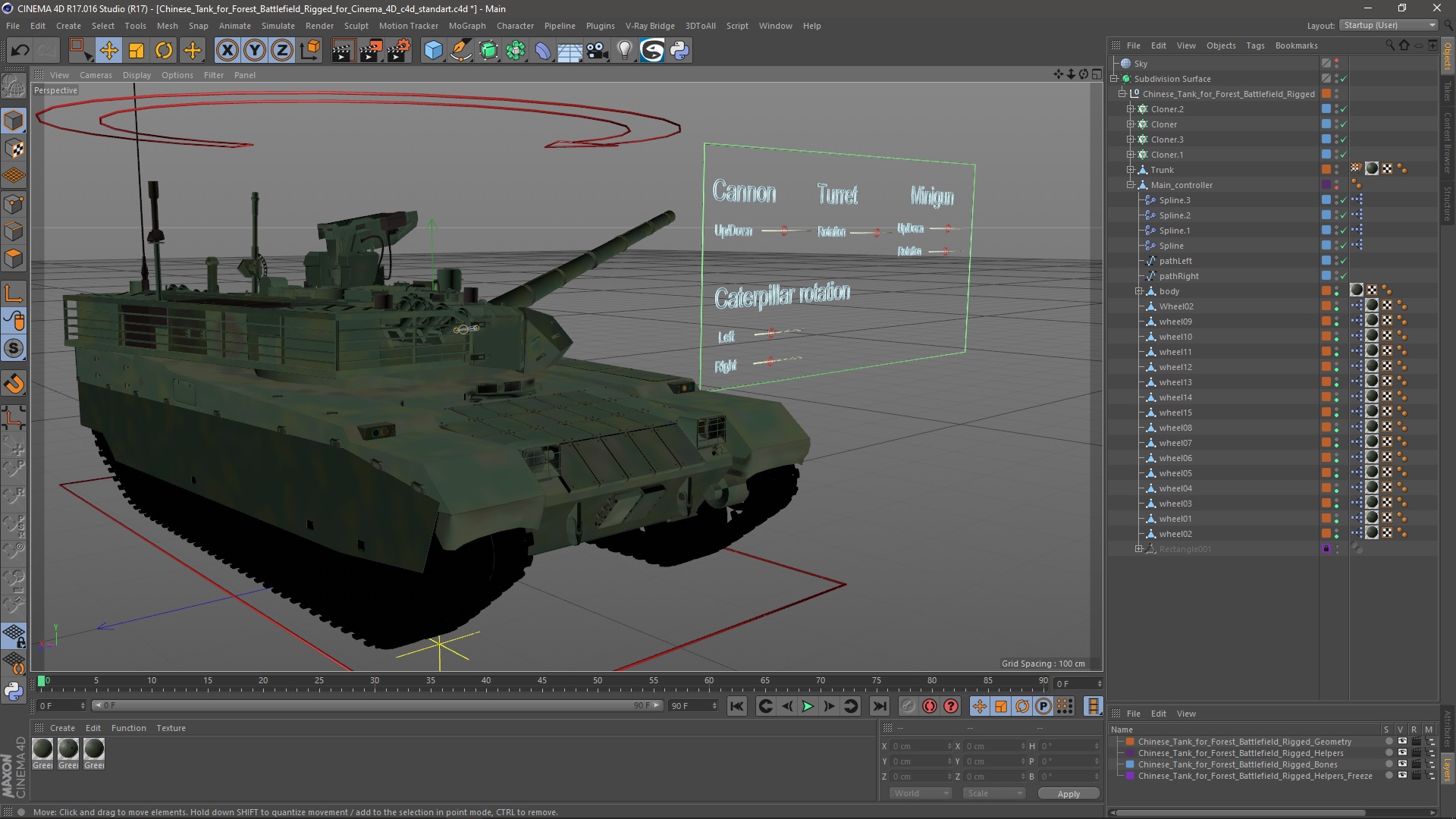 3D Chinese Tank for Forest Battlefield Rigged for Cinema 4D