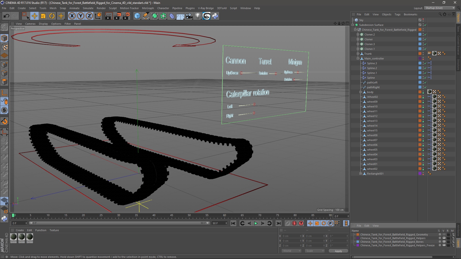 3D Chinese Tank for Forest Battlefield Rigged for Cinema 4D