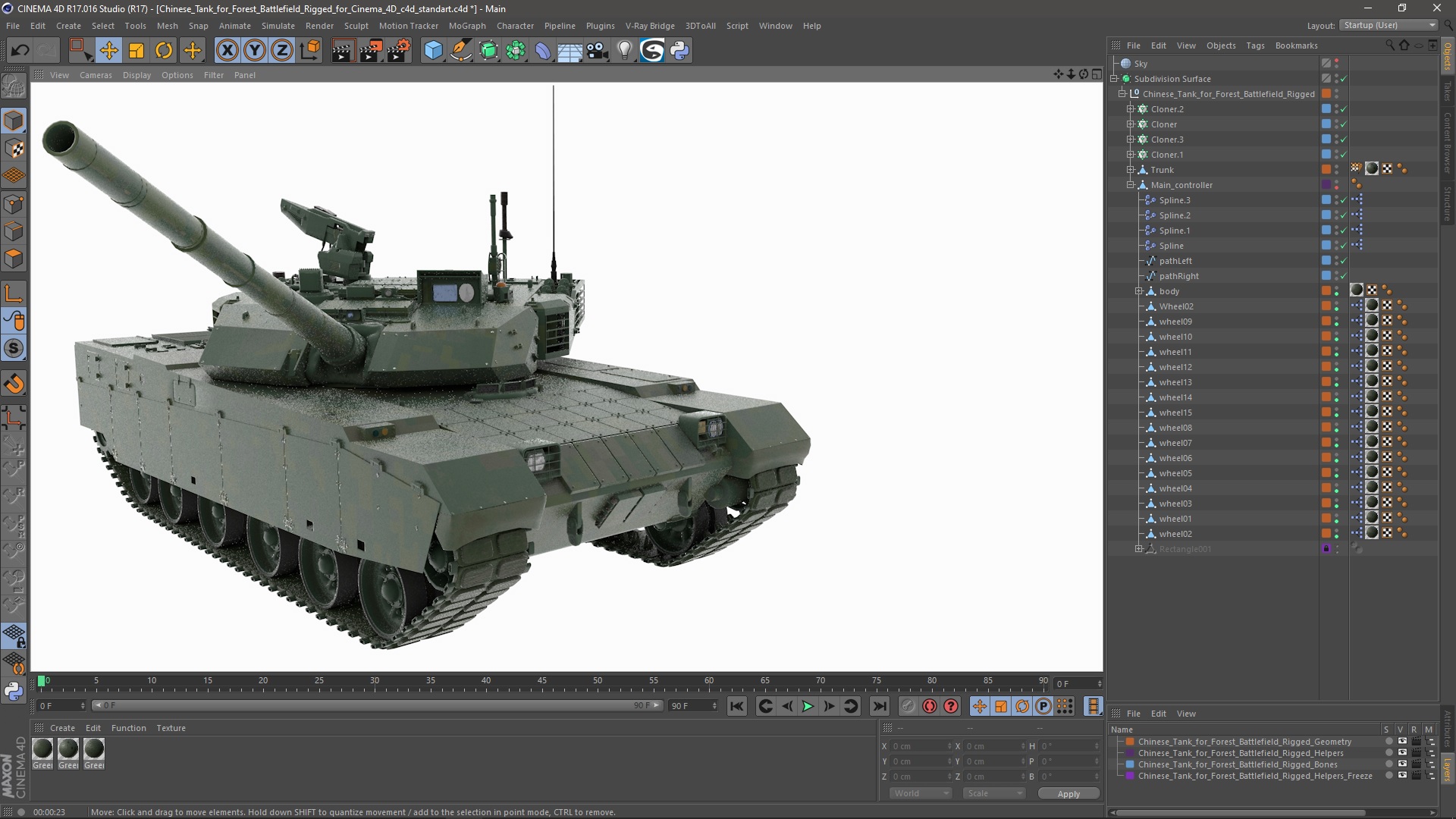 3D Chinese Tank for Forest Battlefield Rigged for Cinema 4D