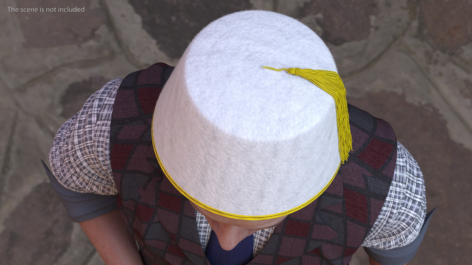 3D model Traditional Arabic White Fez Hat With Yellow Tassel Fur