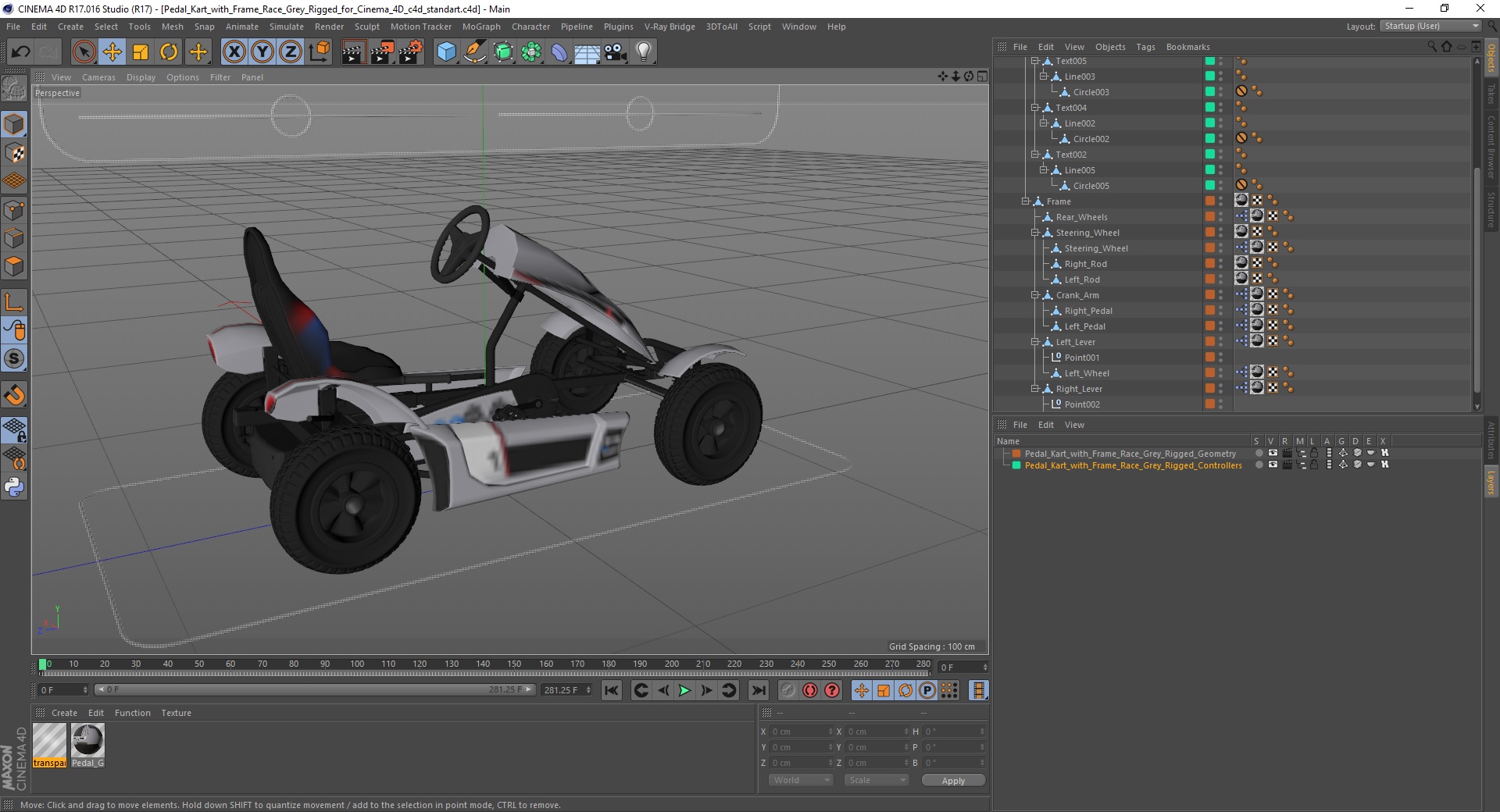 Pedal Kart with Frame Race Grey Rigged for Cinema 4D 3D