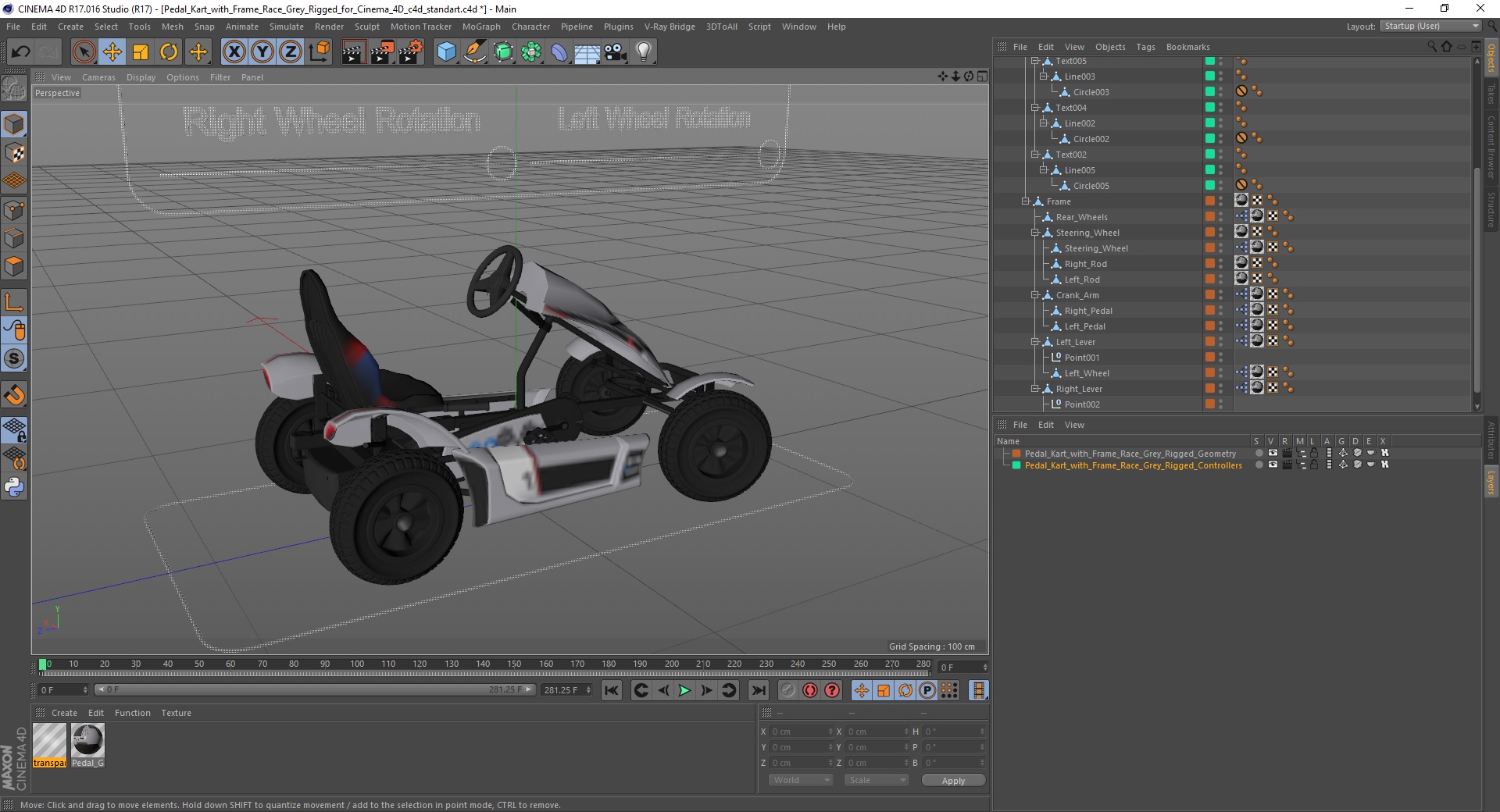 Pedal Kart with Frame Race Grey Rigged for Cinema 4D 3D