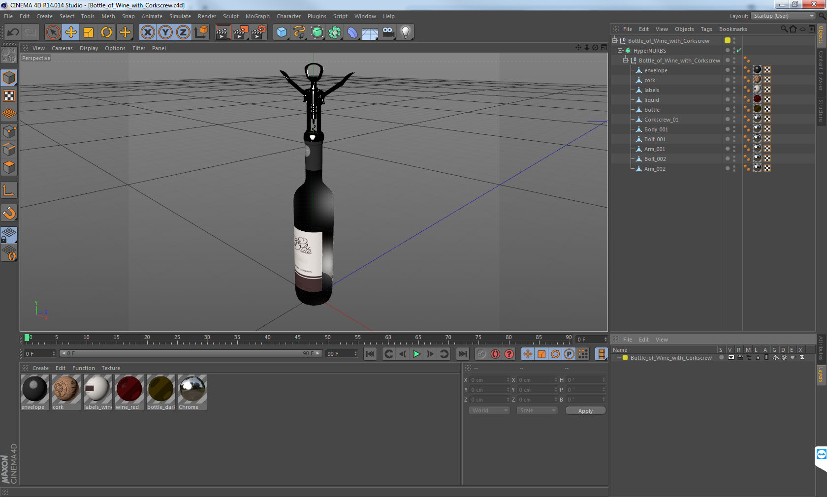 Bottle of Wine with Corkscrew 3D model