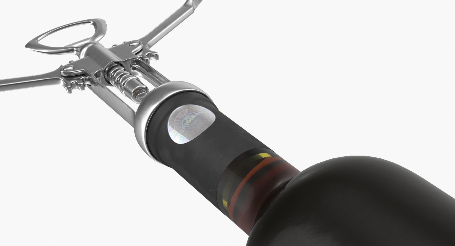 Bottle of Wine with Corkscrew 3D model