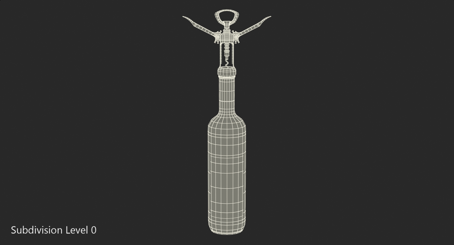 Bottle of Wine with Corkscrew 3D model