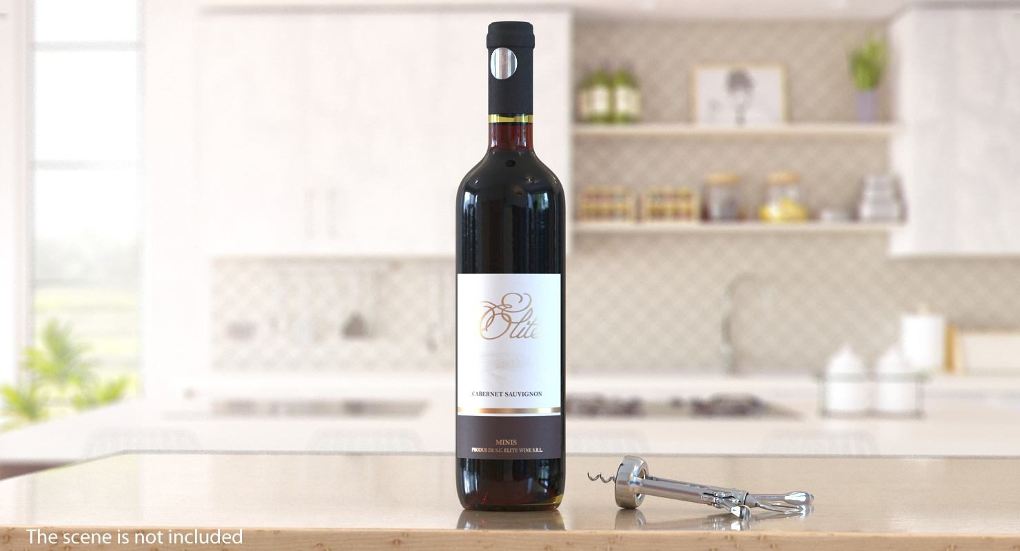 Bottle of Wine with Corkscrew 3D model