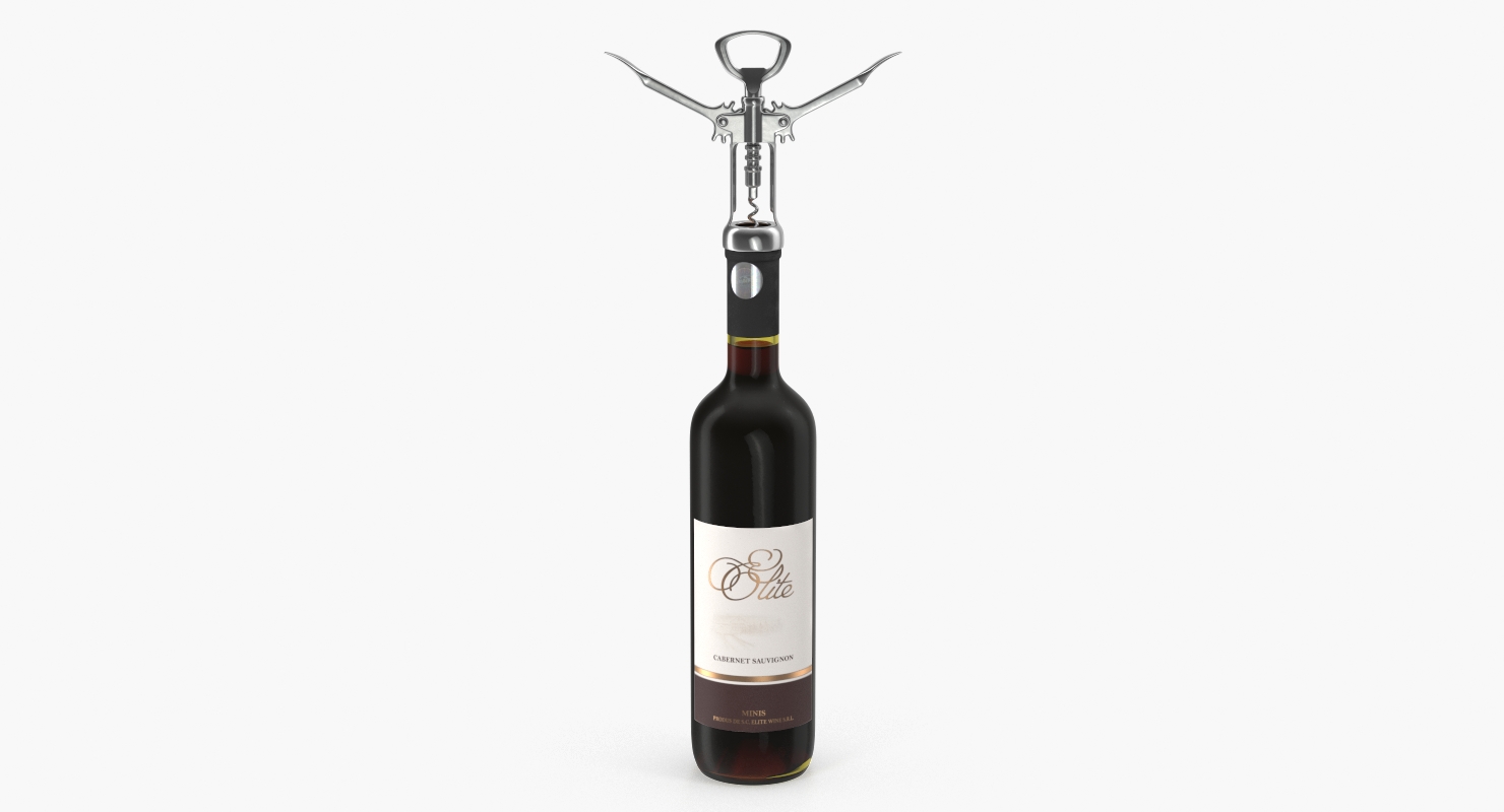 Bottle of Wine with Corkscrew 3D model