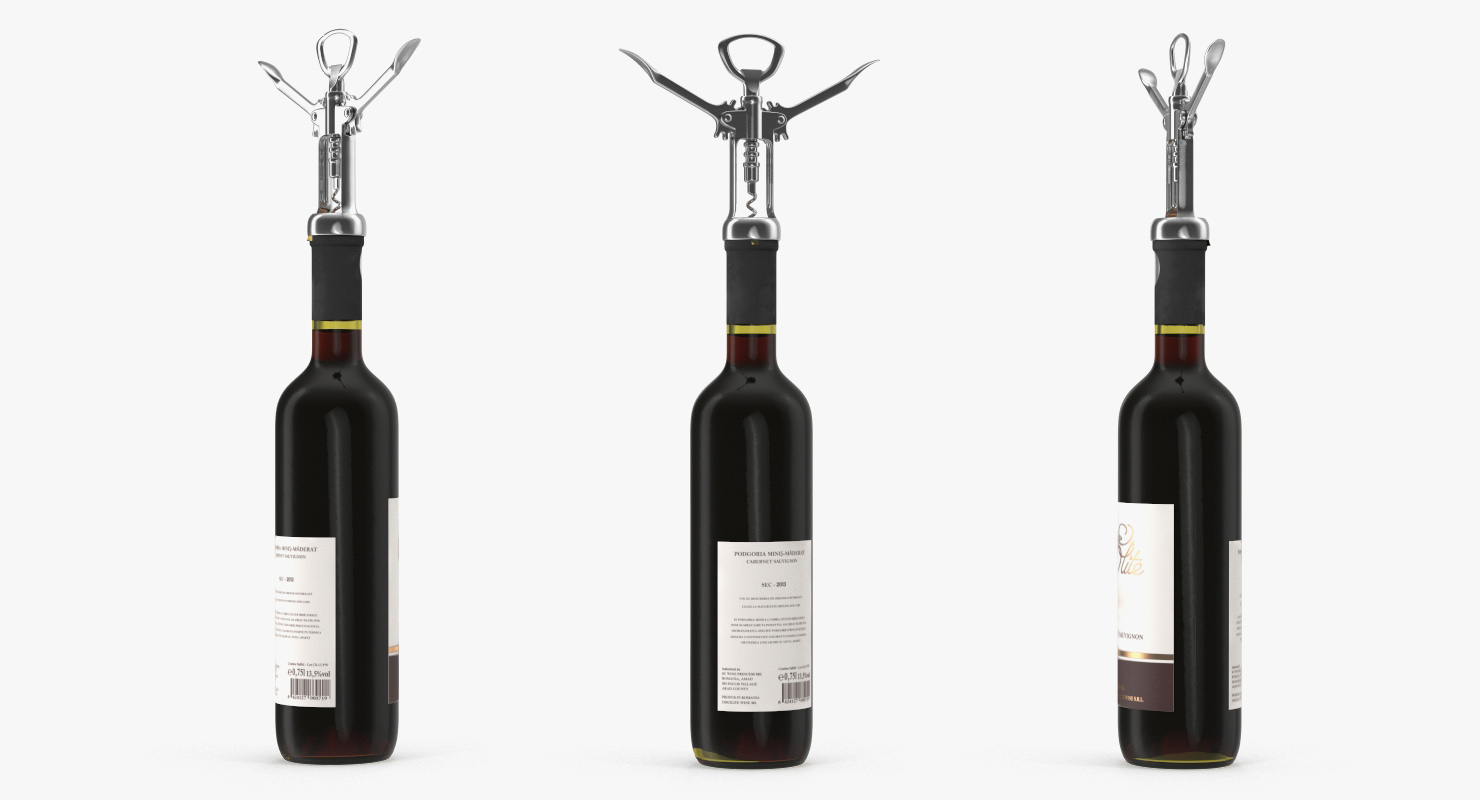 Bottle of Wine with Corkscrew 3D model