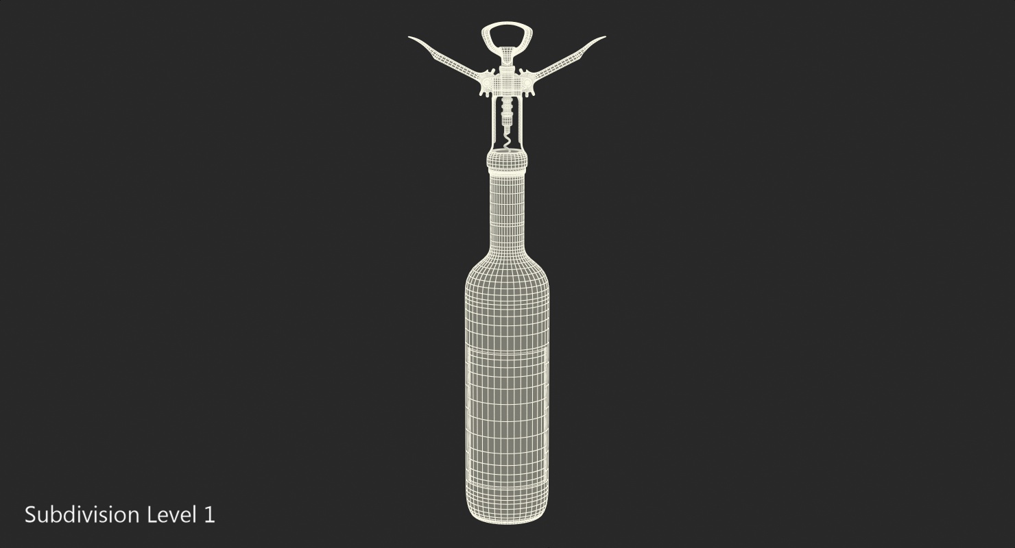 Bottle of Wine with Corkscrew 3D model