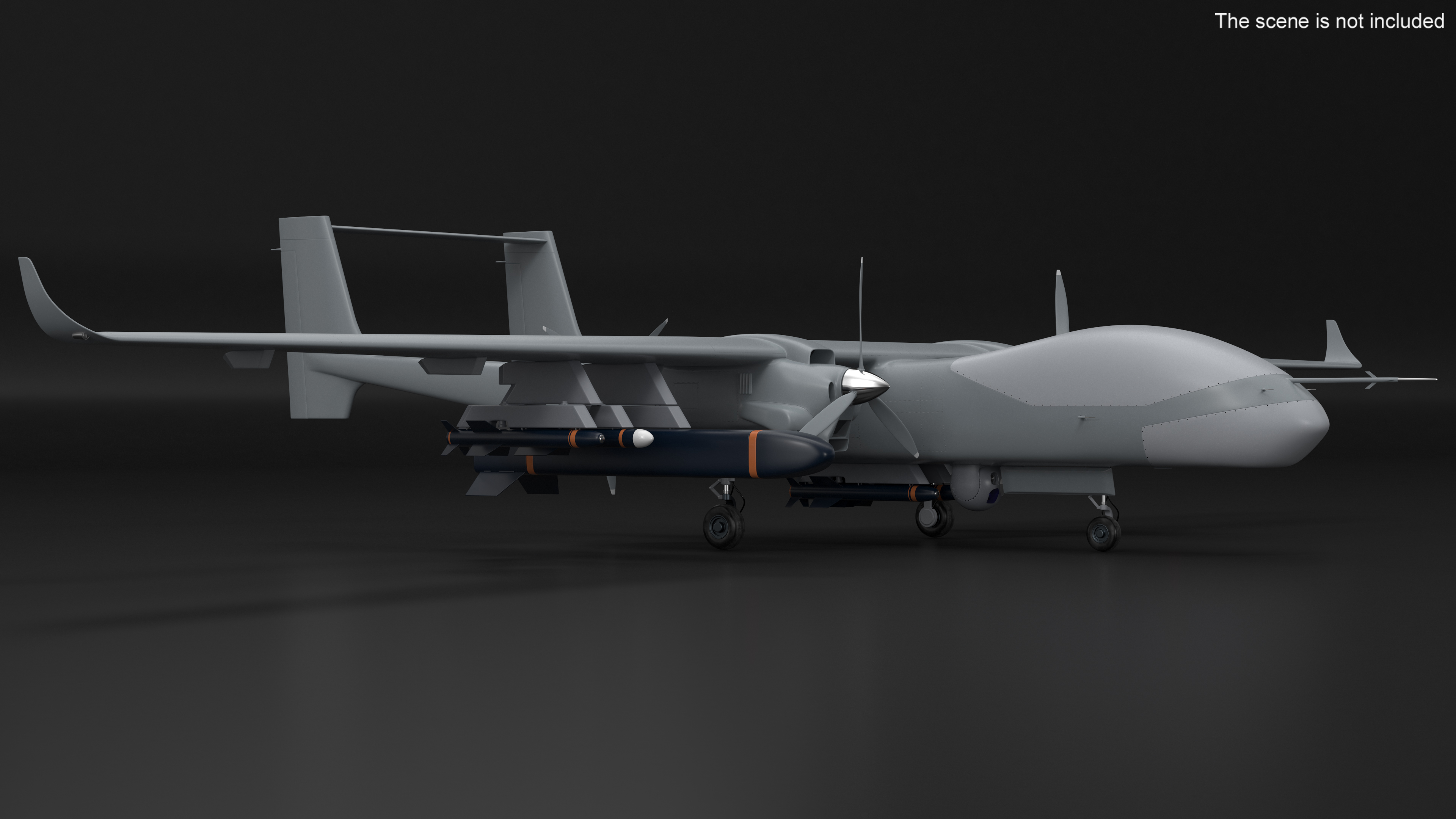 Twin-Boom Unmanned Combat Aerial Vehicle Rigged 3D