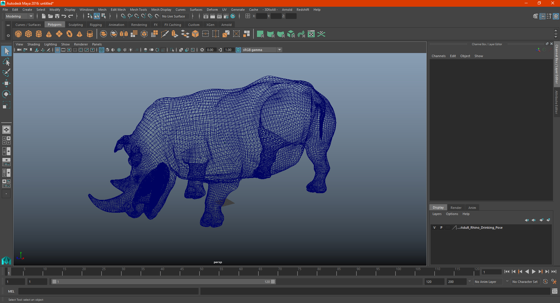 3D model Adult Rhino Drinking Pose