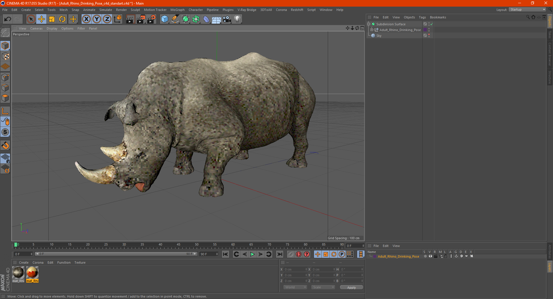 3D model Adult Rhino Drinking Pose