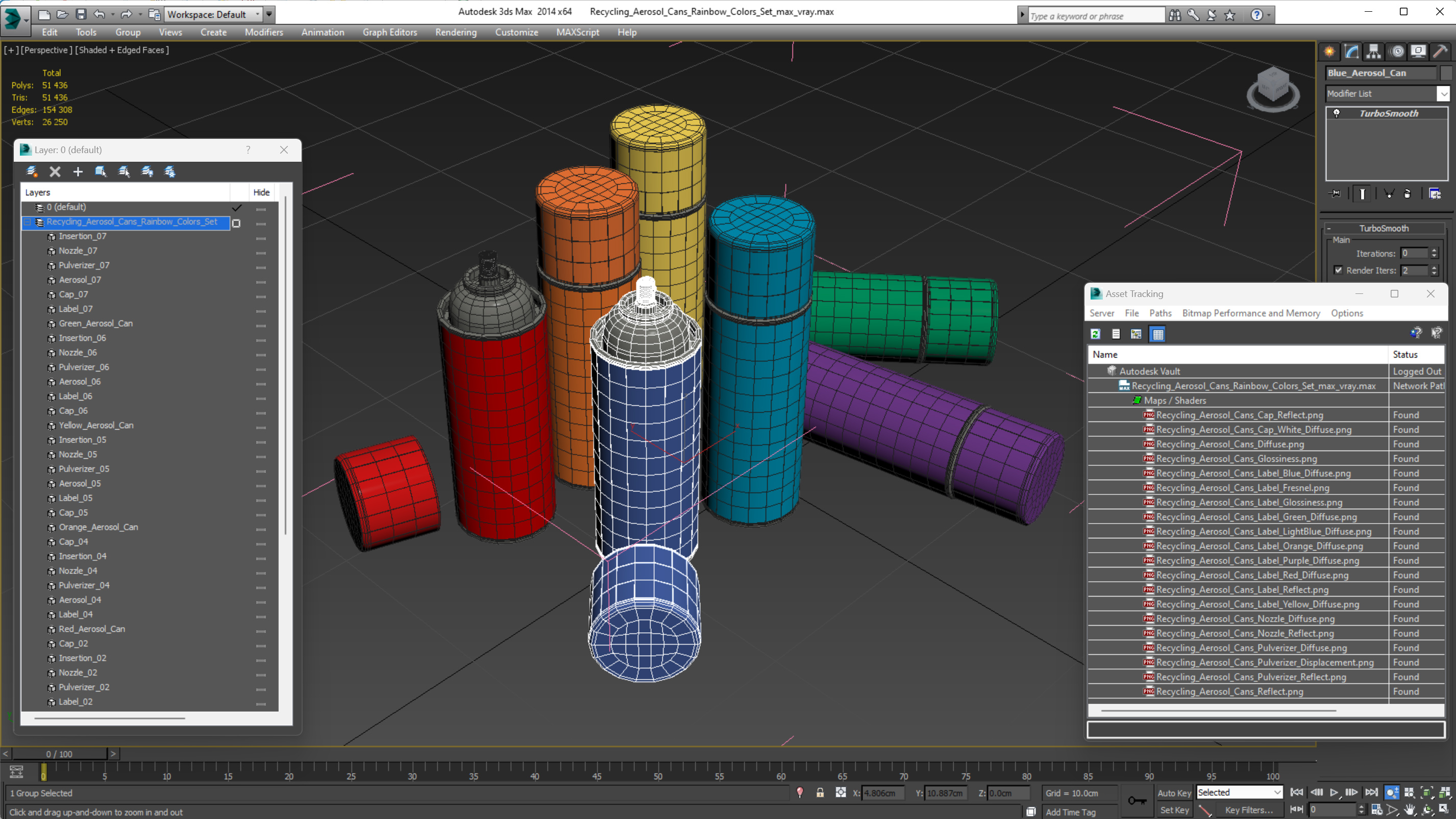 3D Recycling Aerosol Cans Rainbow Colors Set