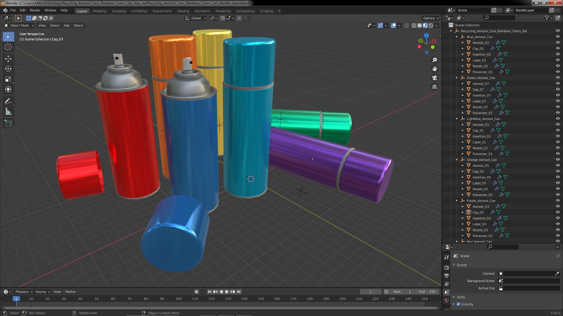 3D Recycling Aerosol Cans Rainbow Colors Set