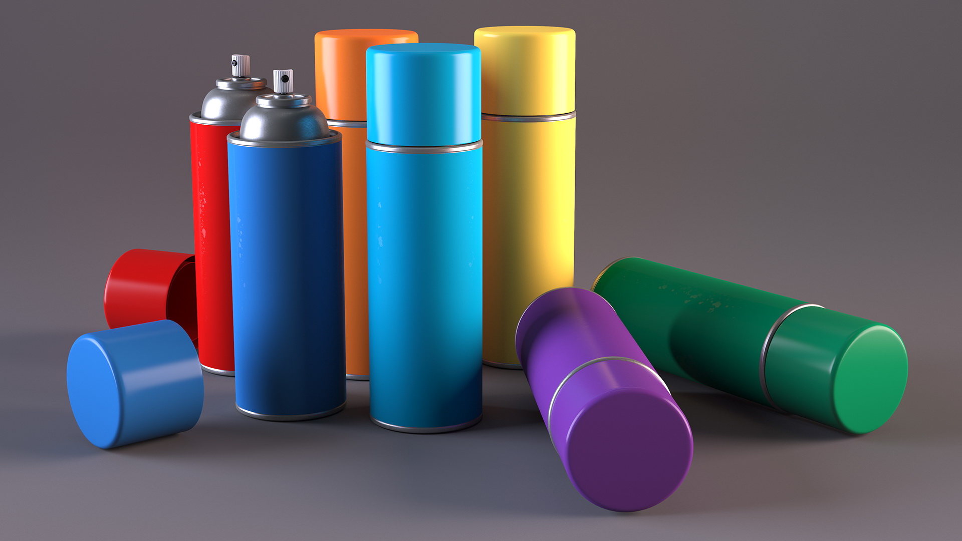 3D Recycling Aerosol Cans Rainbow Colors Set