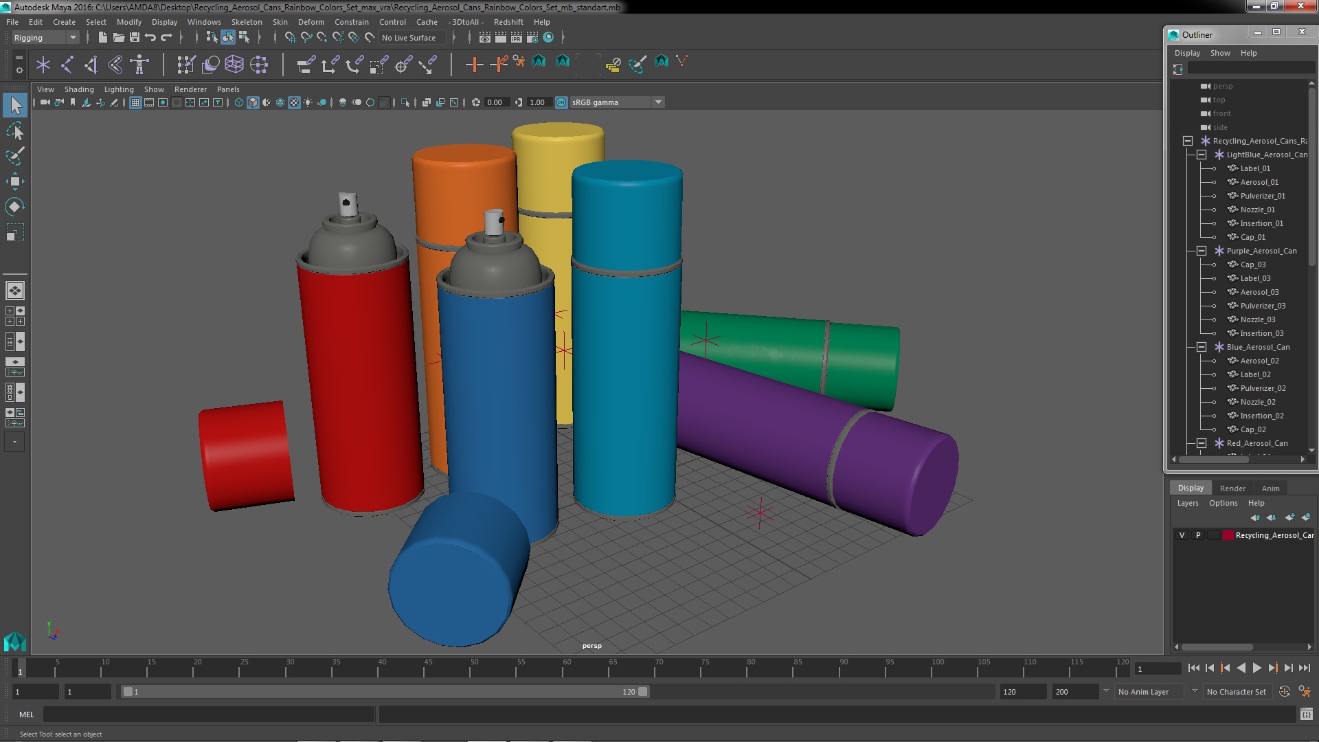 3D Recycling Aerosol Cans Rainbow Colors Set