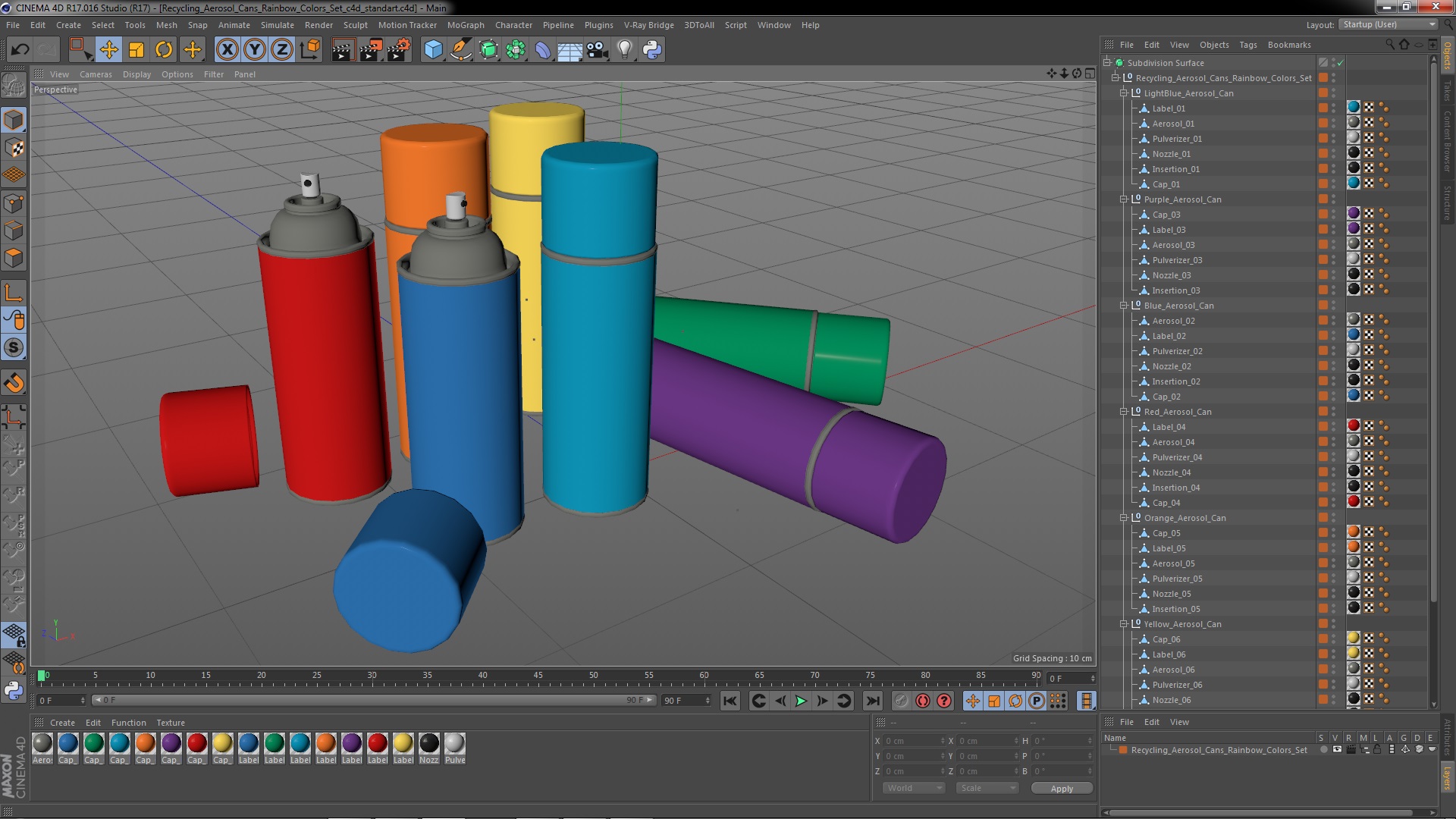 3D Recycling Aerosol Cans Rainbow Colors Set