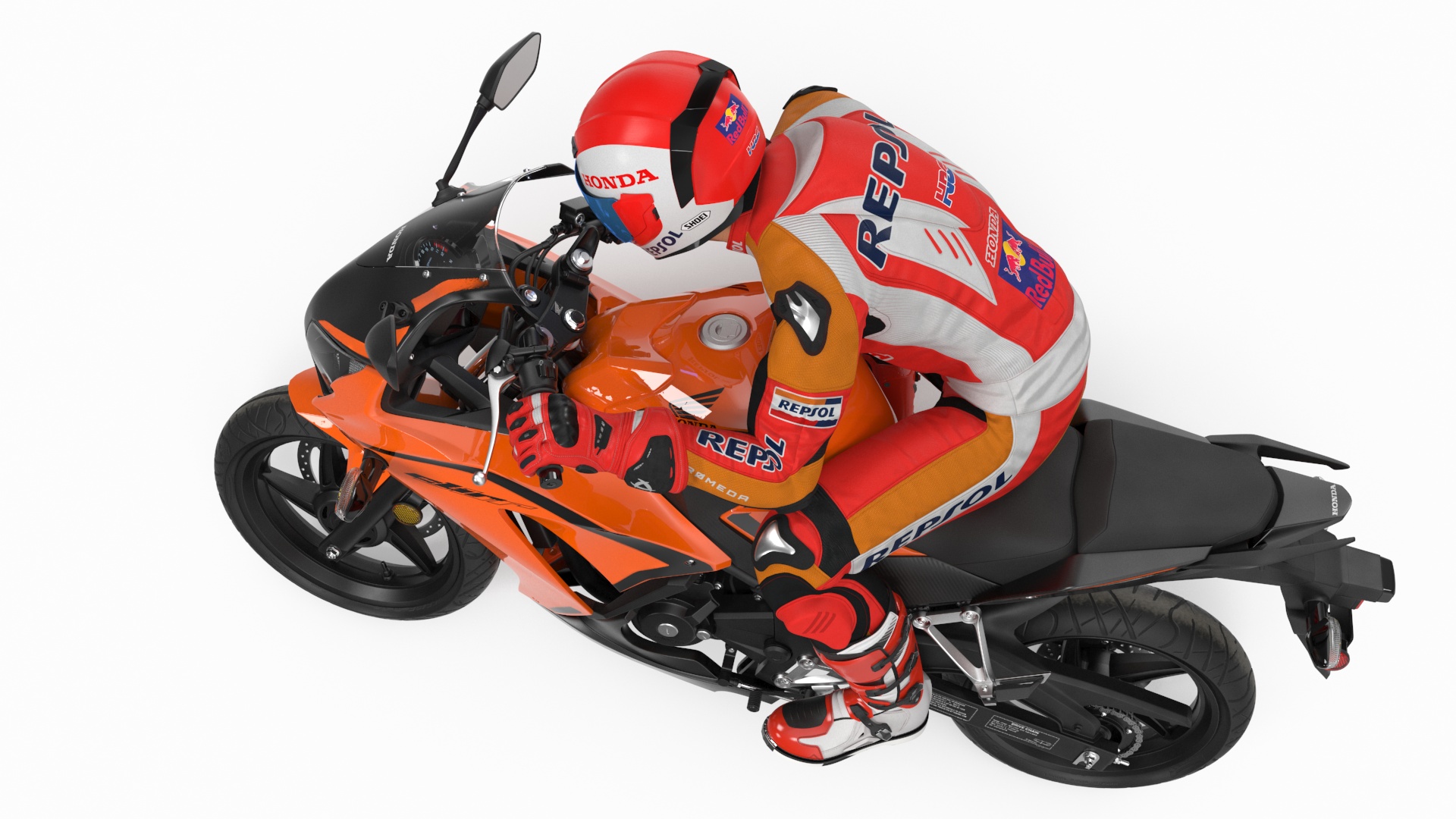 3D model Honda Motorcycle with Rider Turning