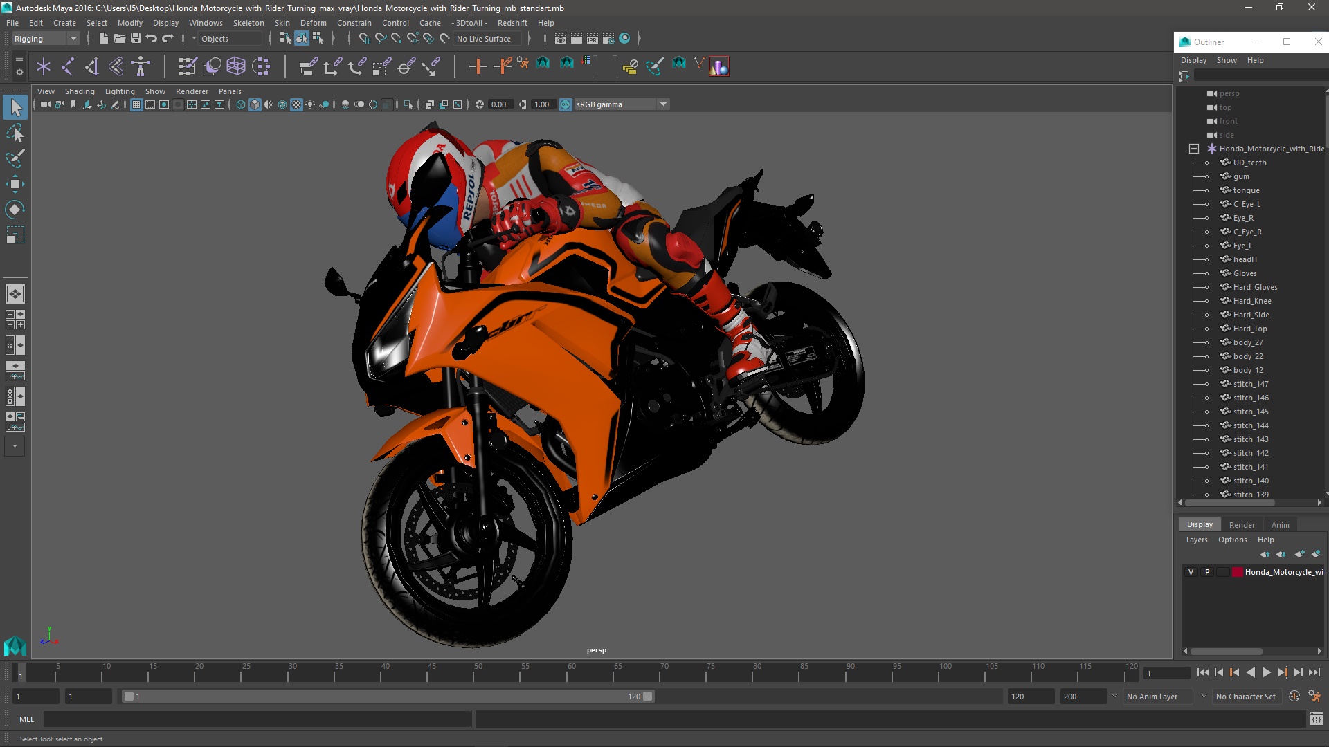 3D model Honda Motorcycle with Rider Turning