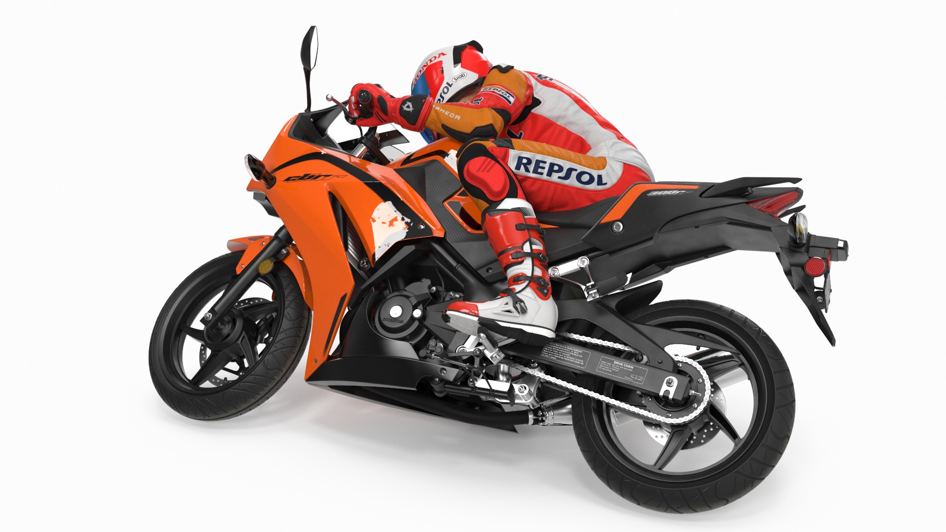 3D model Honda Motorcycle with Rider Turning