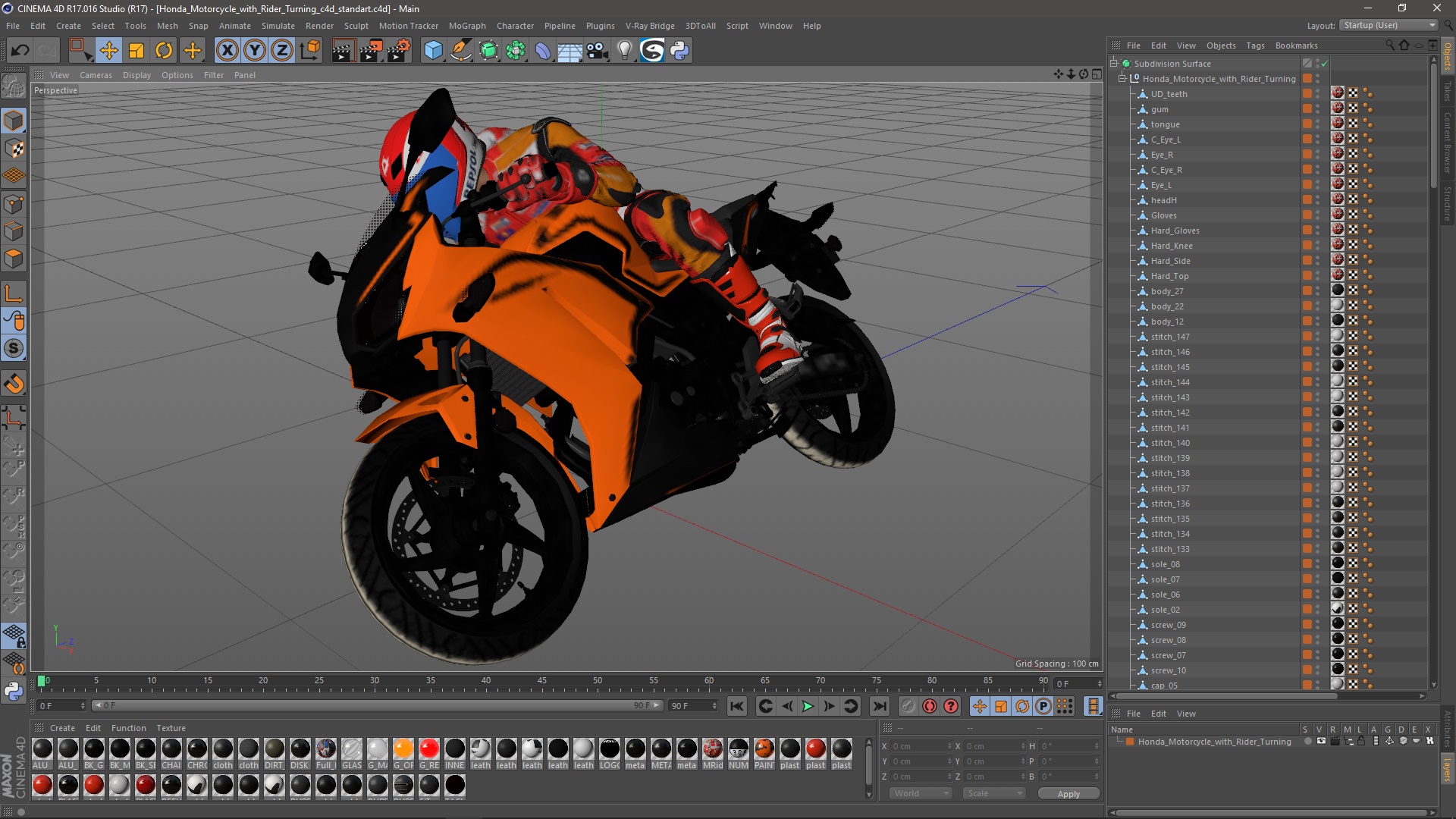3D model Honda Motorcycle with Rider Turning