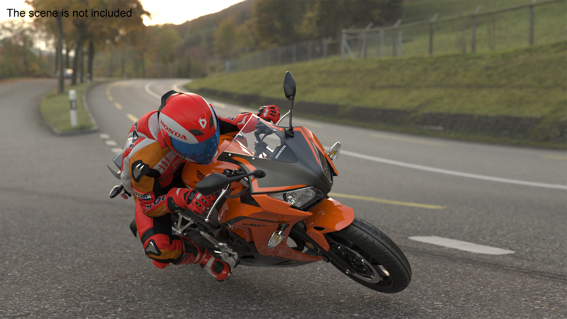 3D model Honda Motorcycle with Rider Turning
