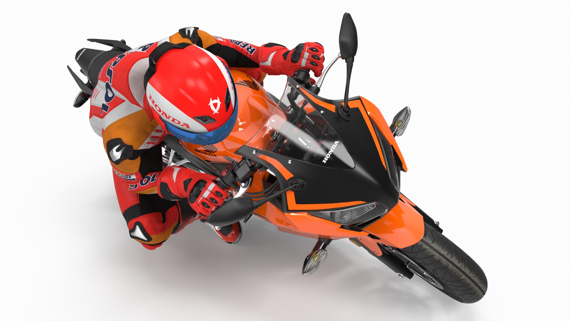 3D model Honda Motorcycle with Rider Turning