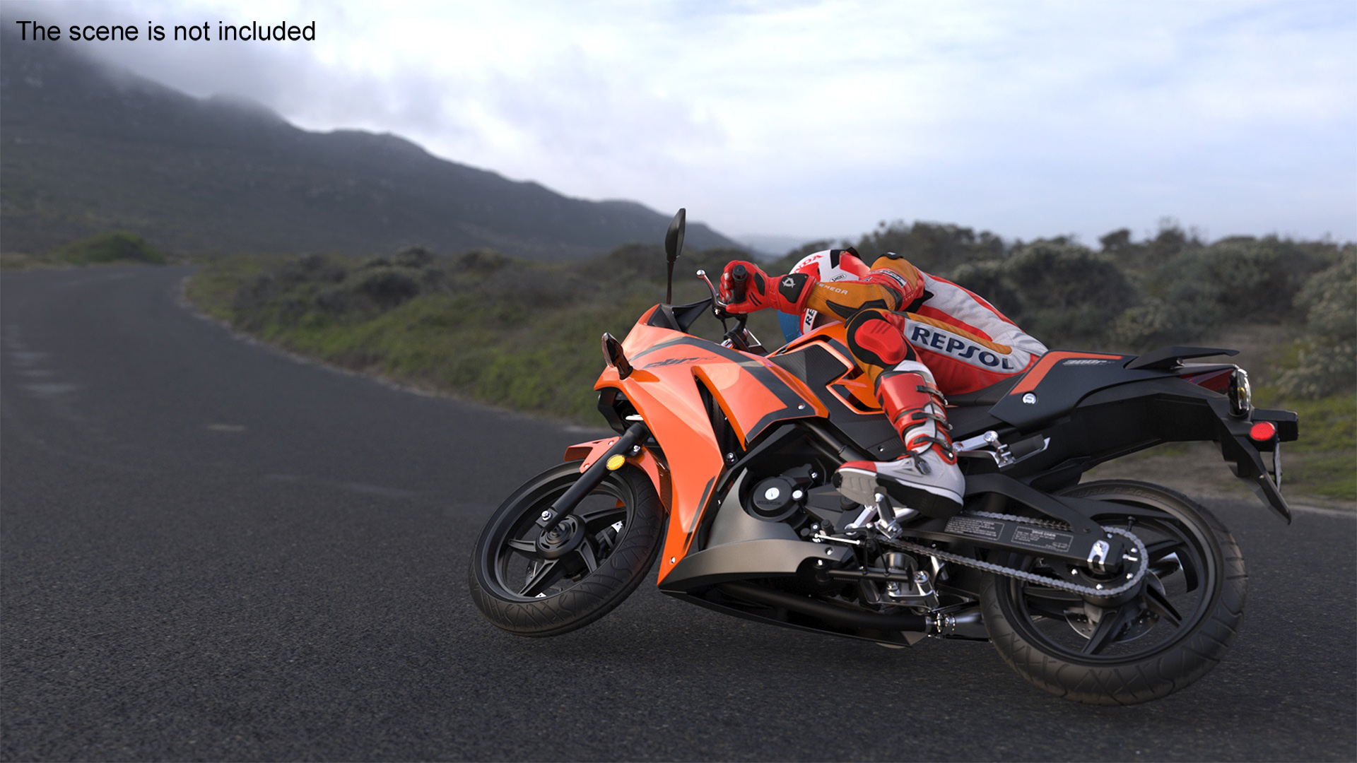 3D model Honda Motorcycle with Rider Turning