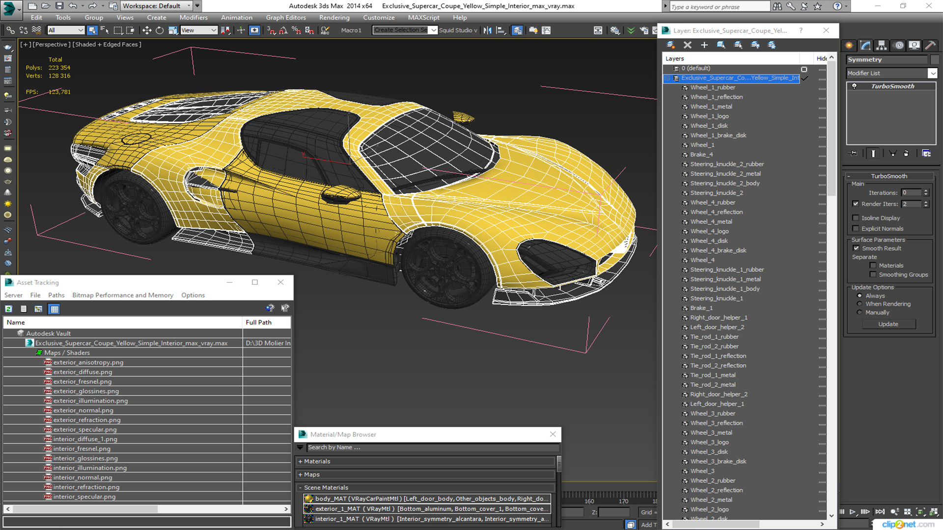 Exclusive Supercar Coupe Yellow Simple Interior 3D