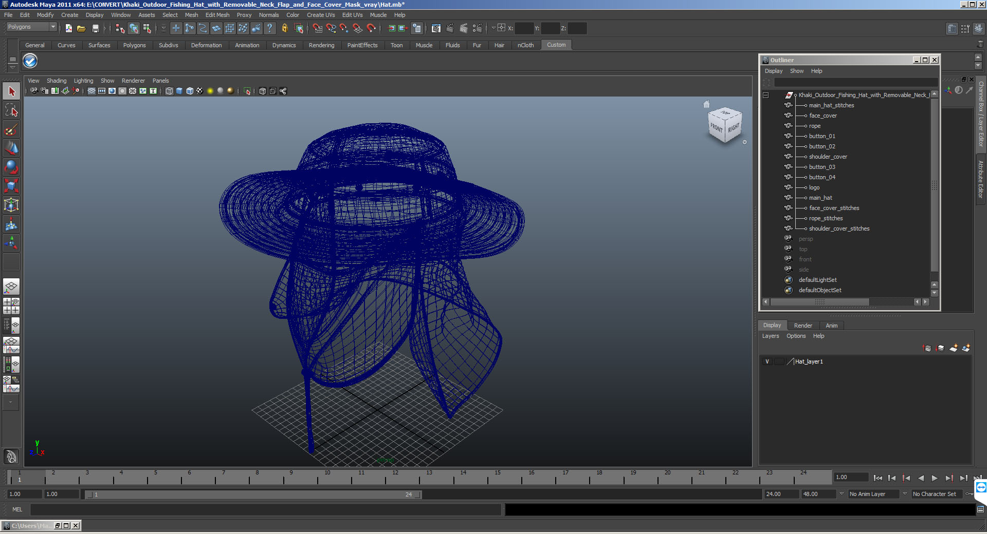Outdoor Fishing Hat with Removable Neck Flap and Face Cover Mask 3D model