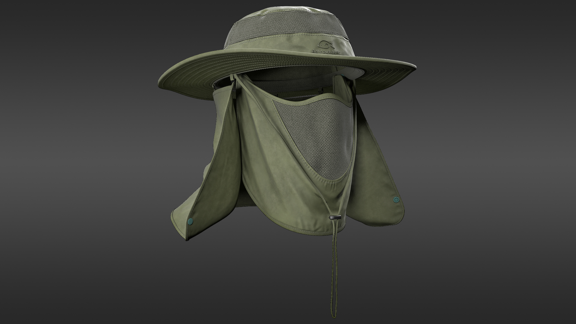 Outdoor Fishing Hat with Removable Neck Flap and Face Cover Mask 3D model