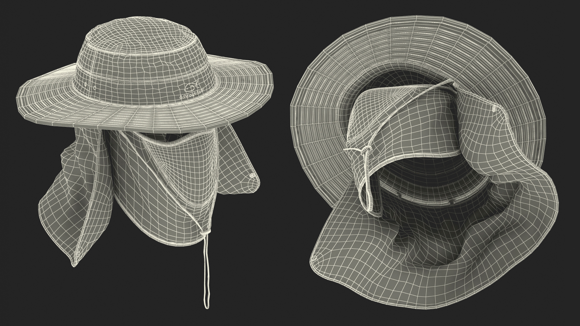 Outdoor Fishing Hat with Removable Neck Flap and Face Cover Mask 3D model