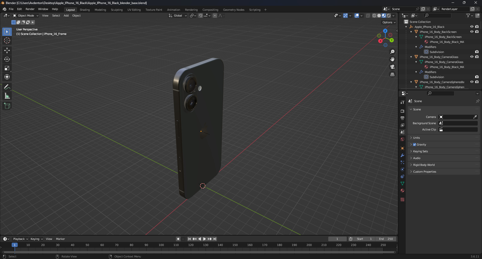 3D Apple IPhone 16 Black
