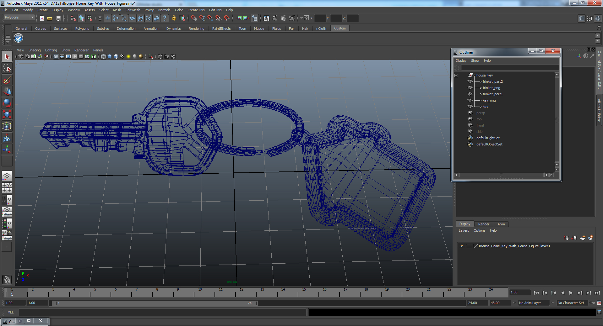3D Bronse Home Key With House Figure model