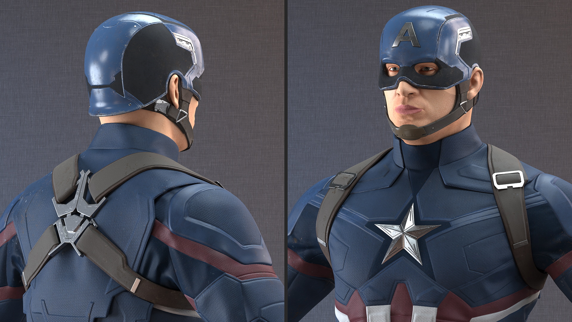 3D Captain America Character in Worn Suit model