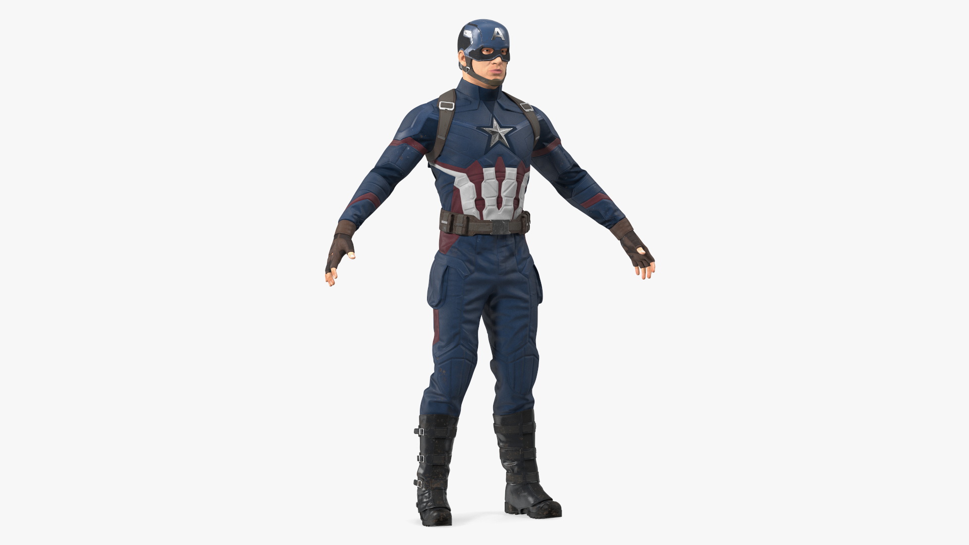 3D Captain America Character in Worn Suit model