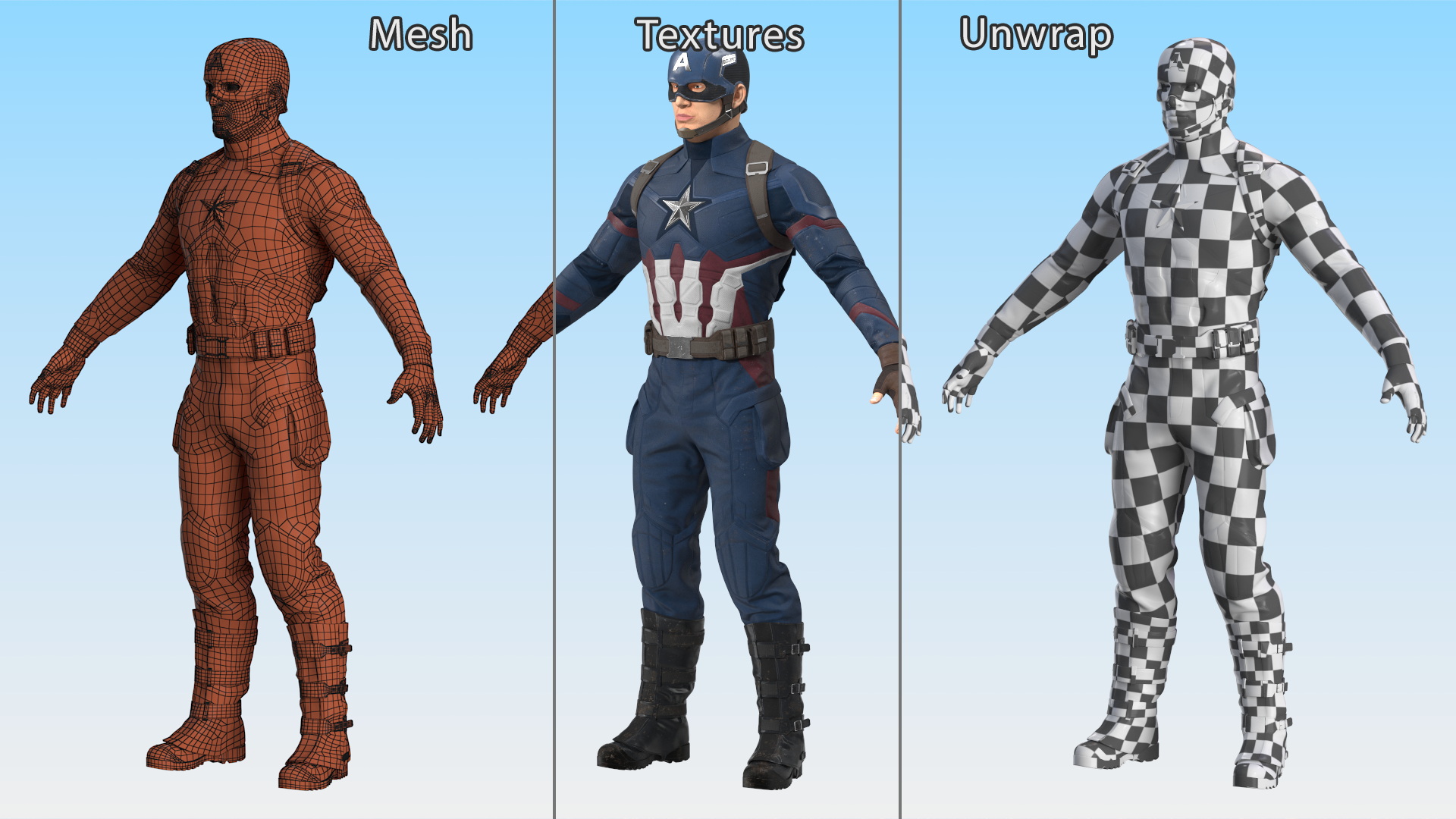 3D Captain America Character in Worn Suit model