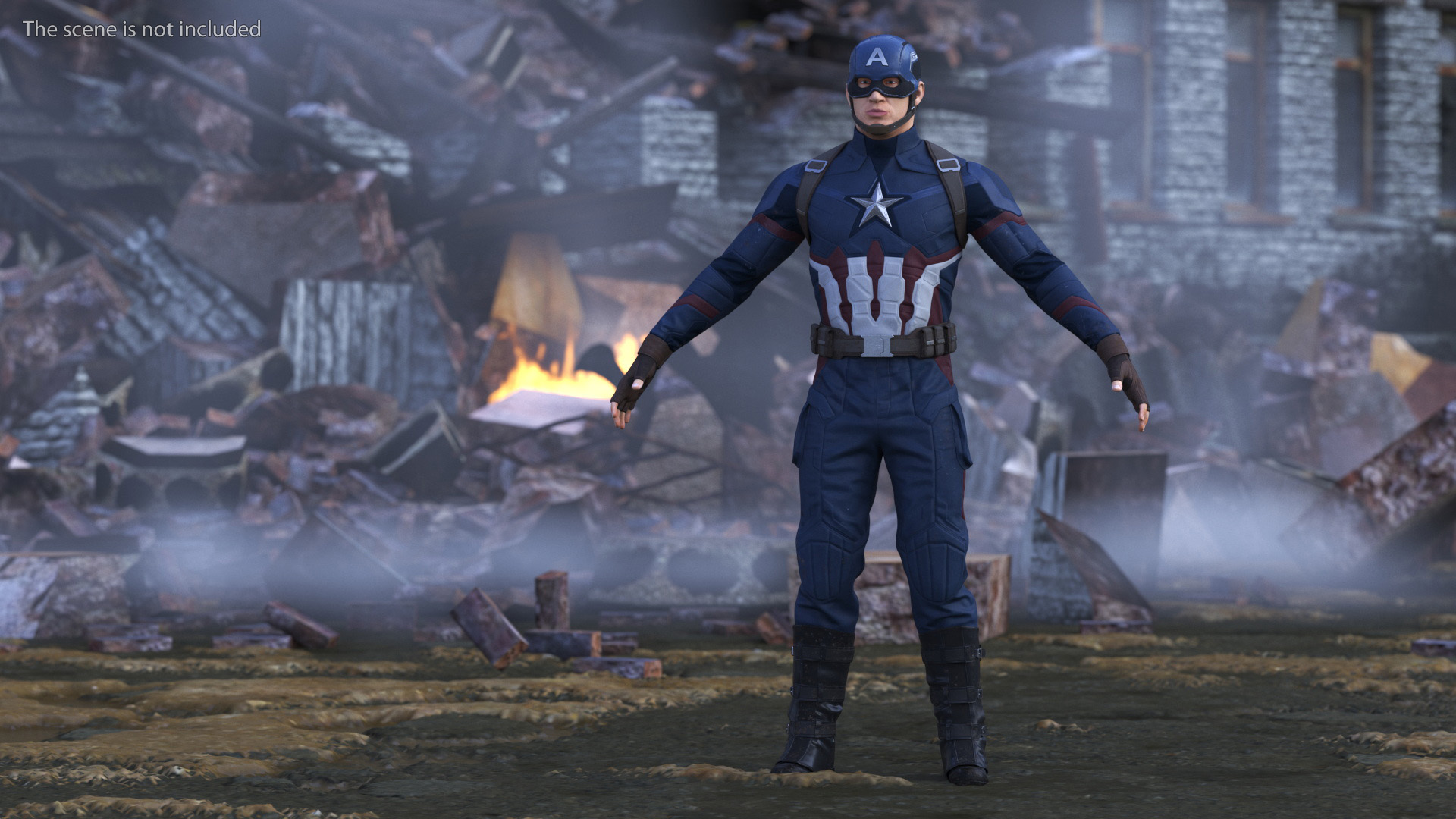 3D Captain America Character in Worn Suit model