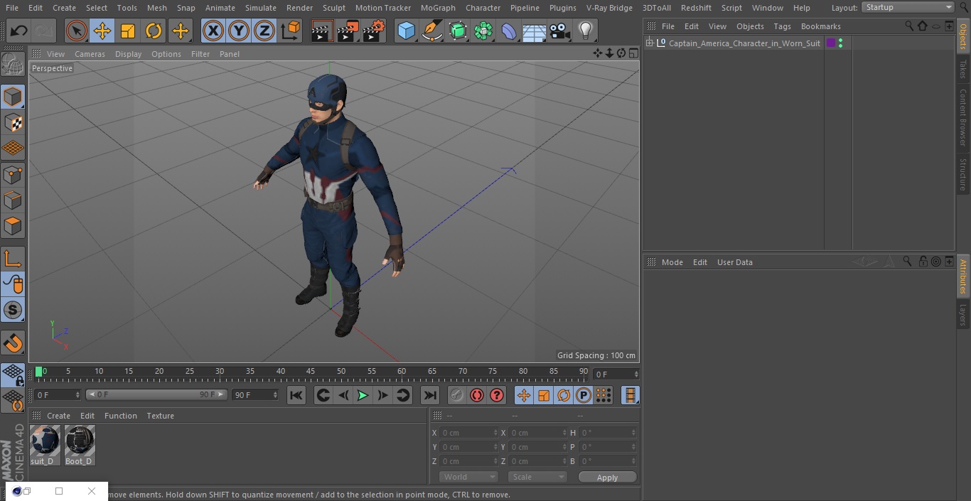 3D Captain America Character in Worn Suit model