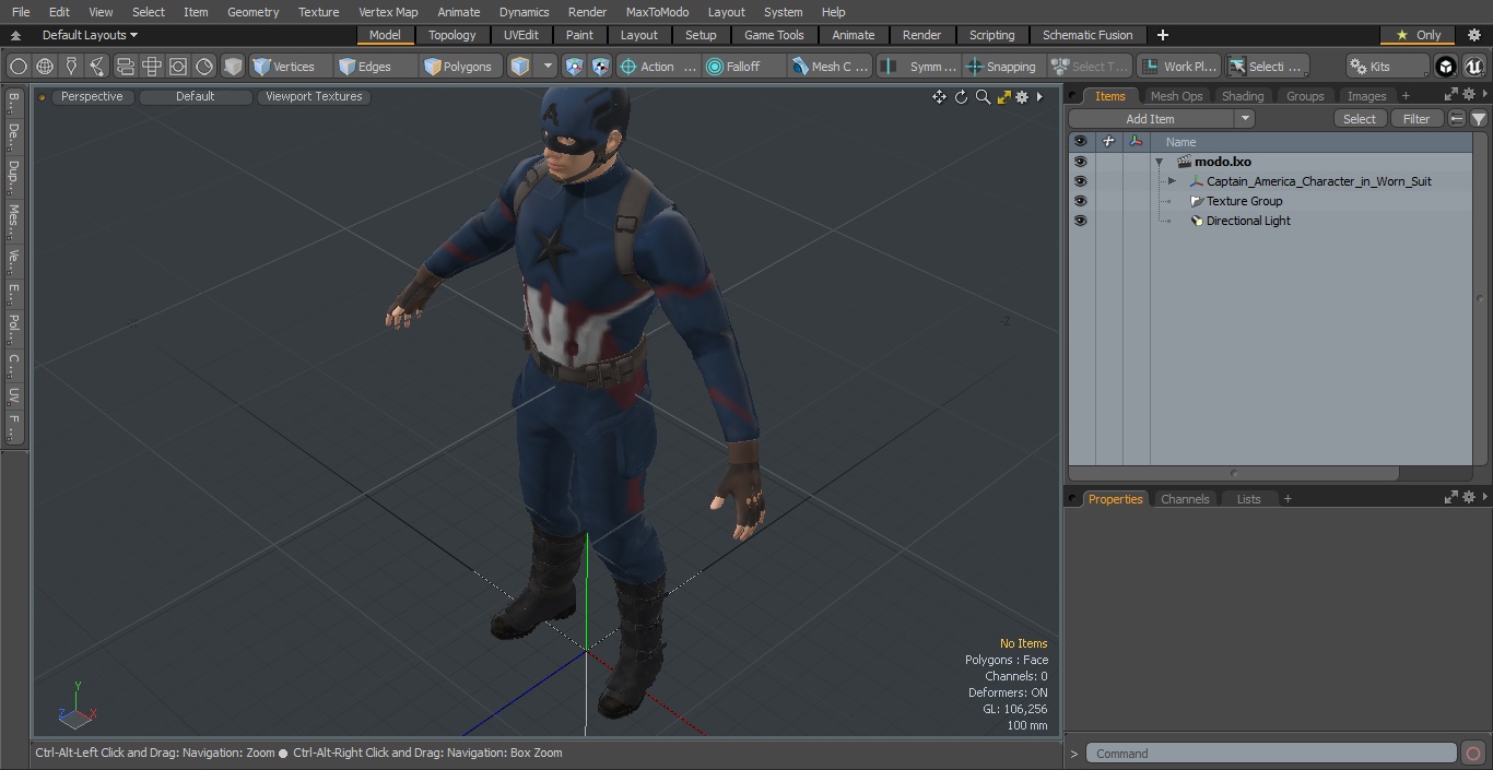 3D Captain America Character in Worn Suit model