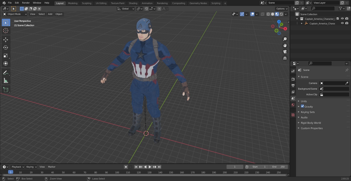 3D Captain America Character in Worn Suit model