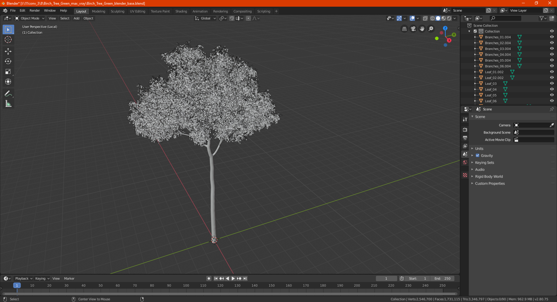 3D Birch Tree Green