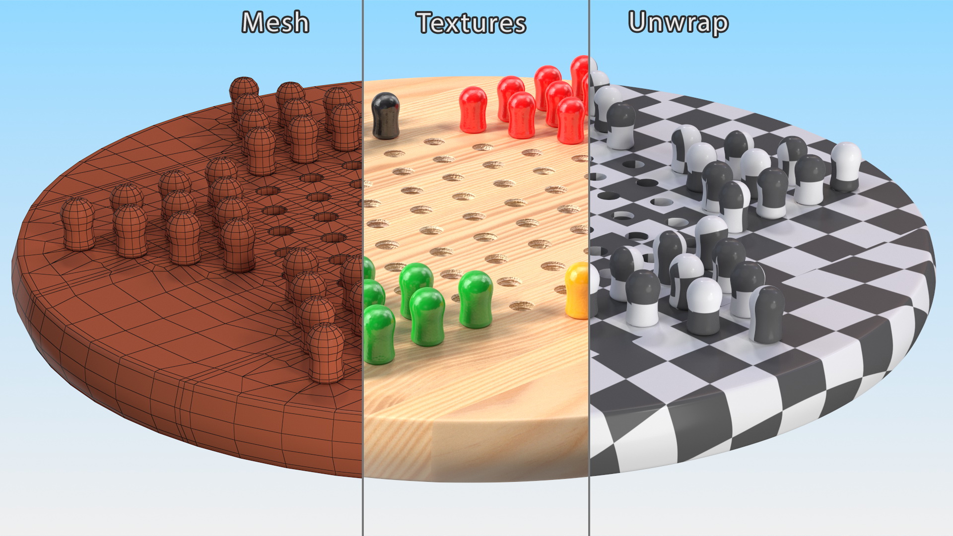 3D Chinese Checkers Game with Wooden Pegs model